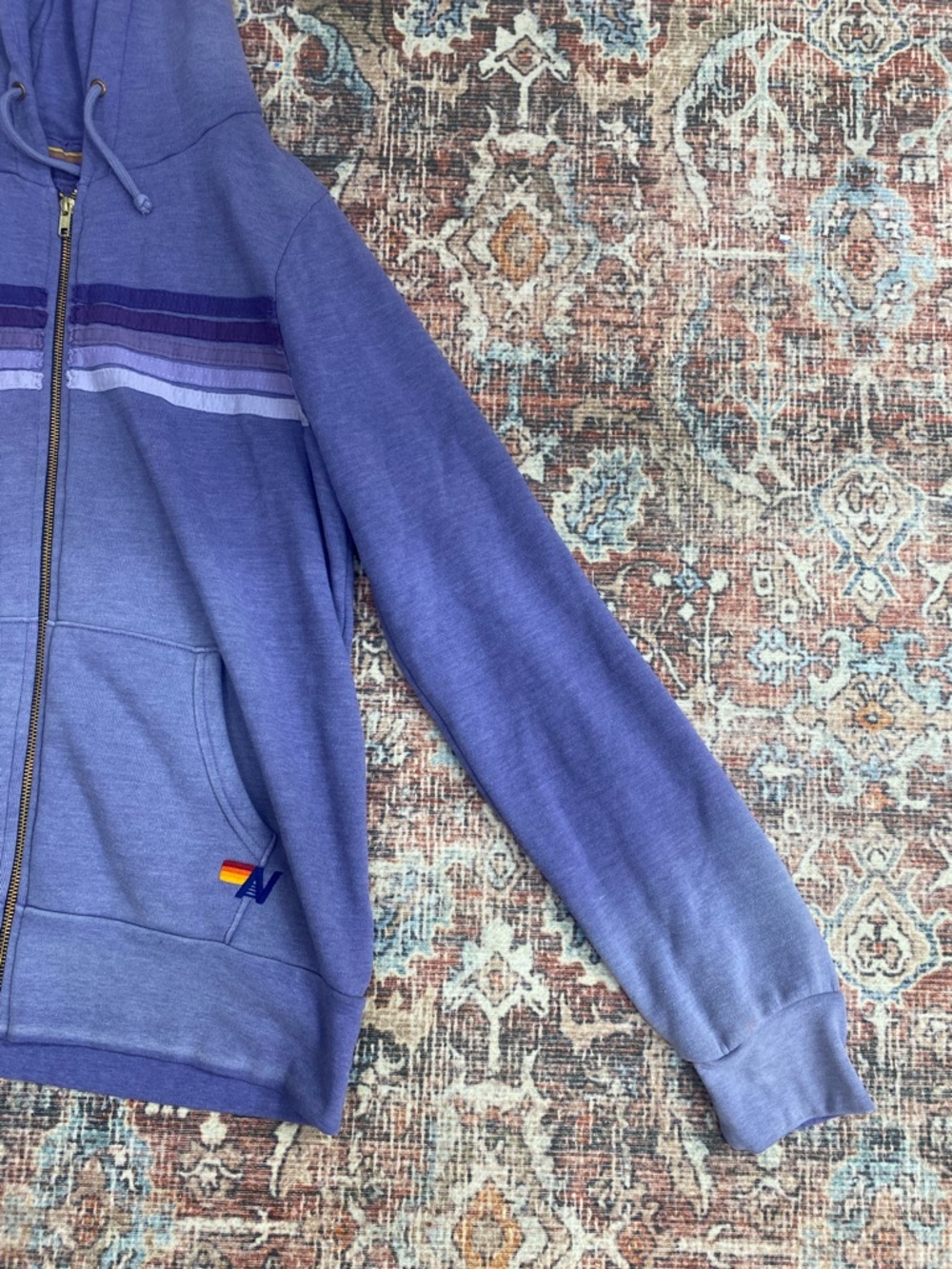 Aviator Nation 5 stripe zip up hoodie in faded grape L retro surf luxe-casual - Picture 5 of 8